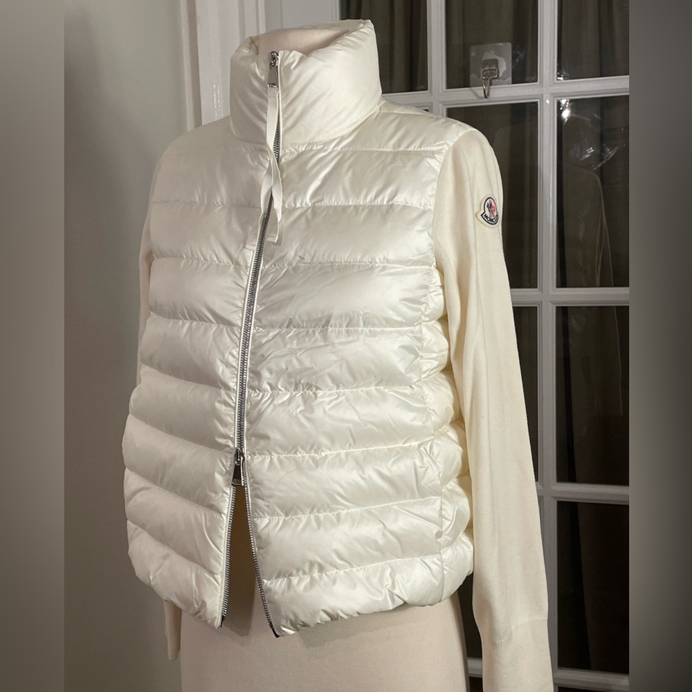Xs moncler cardigan white wool and down